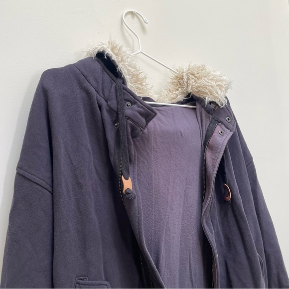 { Free People Outerwear } Oversized Midi Navy Sweatshirt Jacket - Picture 3 of 10